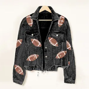 Neuankömmling Herbst Winter Kleidung Damen Lässig Langarm Flanell Mantel Botton Up Pocketed Frauen Pailletten Fußball jacke