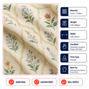 Tissu imprimé en <span class=keywords><strong>lin</strong></span> et coton respirant pour chemises de resort, pantalons à jambes larges et fabricants de vêtements - Fournisseur de tissus - Product Image 2
