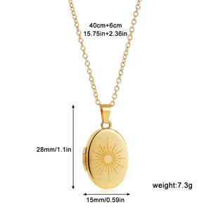 Collier simple en acier inoxydable de qualité supérieure avec pendentif photo ouvert <span class=keywords><strong>et</strong></span> fermé yeux <span class=keywords><strong>soleil</strong></span> <span class=keywords><strong>lune</strong></span> plaqué or forme de coeur ovale pour cadeau - Product Image 3
