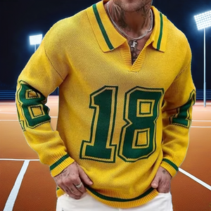 Pull personnalisé pour homme, fin, à motif numérique, col en V, manches longues, en jersey tricoté, séchage rapide, respirant, pour le football - Product Image 2