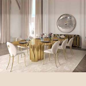 Mesa de Comedor Boca Do <span class=keywords><strong>Lobo</strong></span> con Tapa Grabada Dorada, Acero Inoxidable, Mesas Grandes Personalizadas, Diseño Irregular, Raíces de Árbol, Mesa de Comedor Larga - Product Image 6