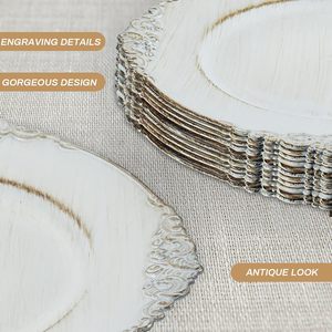 Assiettes rondes de 13 pouces en plastique PP écologique avec bordure gaufrée en forme de feuille pour le service de table, les mariages, les réceptions - Product Image 2