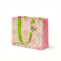 Bolsa de Regalo de Cartón Rosa Tulipán Original para Cumpleaños o San Valentín, Versión Horizontal Grande, con Asa de Listón