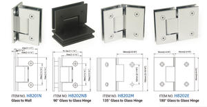 Charnières de <span class=keywords><strong>porte</strong></span> de douche en verre sans cadre avec vis dissimulées polies chromées et plaque de couverture, charnières de douche à ouverture à 180 degrés - Product Image 2