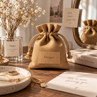 Pochette à bijoux en jute avec cordon de serrage et logo personnalisé, sac cadeau en toile de jute avec étiquette kraft vierge pour mariage, fête, emballage de bonbons, vente en gros