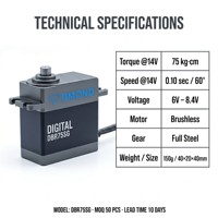 Servomoteur numérique sans balais DMOND DBR75SG 75kg.cm 0.10s avec engrenages en acier pour RC Crawler Buggy Avion 8.4V Étanche à couple élevé