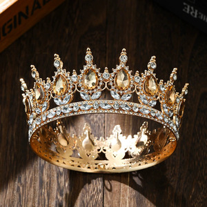 Couronne de mariage ronde baroque, diadèmes de mariée en strass et cristal, moulures de couronne, accessoires de tête pour reines et rois - Product Image 6