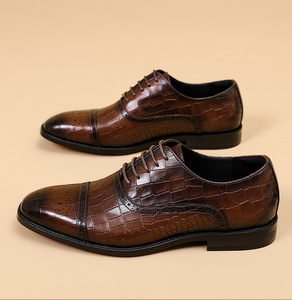 Chaussures en cuir pour hommes, chaussures de ville formelles pour hommes, cuir gaufré crocodile, cuir véritable, cuir de vachette gaufré, Oxford - Product Image 4