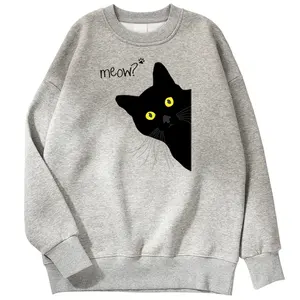 Big Black Cat Personality Hoodies Printing Sweatshirt For Men's Street Casual Men Pullover Famous Brand Korean Male Sweatshirts