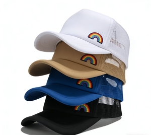 5 Panel Denim Mesh Trucker Hat Custom Logo 2D Embroidery <b>Rainbow</b> Fishing Outdoor Casual Cap - Product Image 5