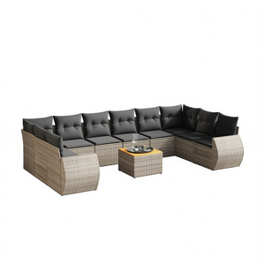 Ensemble de canapés de jardin en bois d'acacia avec structure en acier thermolaqué et rotin synthétique, couleur grise, mobilier d'extérieur contemporain 6 places - Product Image 1