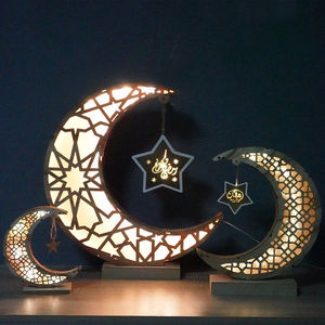 DAMAI Eid Crafts Night <b>Light</b> Ramadan EID Mubarak Lamp Decorations Handmade Wooden Moon <b>Star</b> LED <b>Lights</b> Decor - Product Image 1