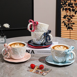 Conjunto de Xícara de Café e Prato em Cor Pérola com Design de Laço, Caneca de Cerâmica de Alto Valor para Meninas - Product Image 4