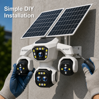 Caméra de sécurité solaire 4G LTE 20MP à quatre objectifs, quatre écrans, carte SIM cellulaire, surveillance extérieure PTZ, suivi humain IA, étanche IP66