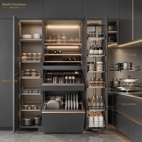 Meubles de cuisine modulaires modernes - Design en bois écologique ignifuge, options de finition en stratifié/verre/acrylique, charnières et robinets en MDF