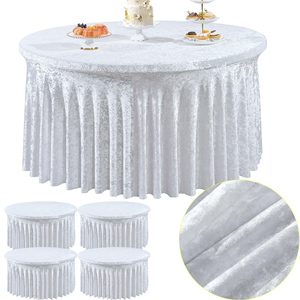 Luxury White Crushed Velvet Table Cloths 120 / 132 Inch <b>Round</b> <b>Tablecloth</b> Soft Crushed Velvet <b>Tablecloths</b> - Product Image 1