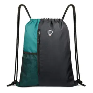 Borsa zaino in poliestere con motivo Logo personalizzato personalizzato borsa con coulisse da viaggio sportiva portatile con cerniera con tasche in rete