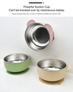 Nouvelle conception sans BPA, bol pour enfants en acier inoxydable 304 et silicone, couvercle mignon de dessin animé, ensemble de vaisselle pour enfants, passe au lave-vaisselle - Product Image 5