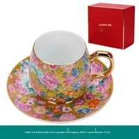Service à café et à thé en céramique avec poignée et sous-verre, 6 pièces, design rétro de luxe léger, emballage cadeau