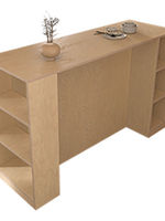 Mesa de Comedor Multifuncional Personalizable de Abedul para Salón, Estilo Moderno Minimalista, con Panel de Tablero Oceánico y Diseño Long Island