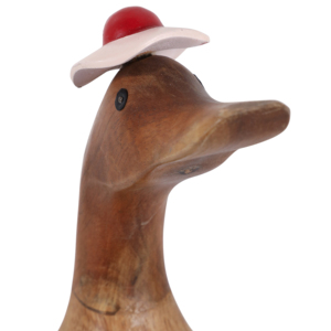 Statuetta di anatra in legno con bikini, a righe rosse e bianche, scultura decorativa per la casa, il bagno, l'ufficio, il soggiorno. - Product Image 6