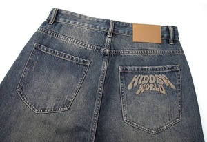 جينز رجالي متوسط الارتفاع صديق للبيئة بغسيل قديم، فضفاض مستقيم وواسع الساق، بأسلوب أمريكي كاجوال مع تطريز، مناسب للخريف والشتاء - Product Image 5