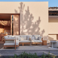 Ensemble de canapé d'extérieur démontable, confortable, durable, écologique, imperméable, avec petite table basse, en teck massif, pour jardin et terrasse