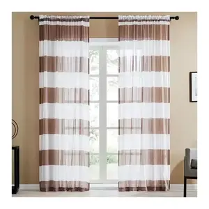 Innermor Customization Home Decor Striped Printed Tulle Window Soft Sheer Curtains For The Living Room
