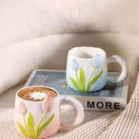 Tasse à café en céramique Tulip, écologique, dessin animé mignon, couleur bonbon, style en relief, poignée, emballage en boîte de couleur, haute qualité, usage domestique