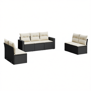 Set Divano da Giardino in Rattan PE Nero con Cuscini Crema, Impermeabile, Design Contemporaneo per Uso Esterno - Product Image 1