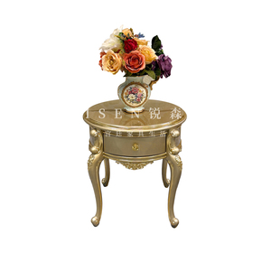 French-style European-style luxurious solid wood carved sofa side <strong>telephone</strong> stand <strong>with</strong> <strong>drawer</strong> and small round <strong>table</strong> - Product Image 5