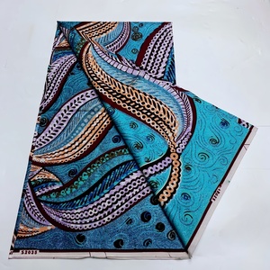 <span class=keywords><strong>Tissu</strong></span> <span class=keywords><strong>Pagne</strong></span> Africain en Coton Imprimé Wax Doré 6 Yards pour Robes et Chemises Femme Motif Batik pour Sacs Garçon - Product Image 2