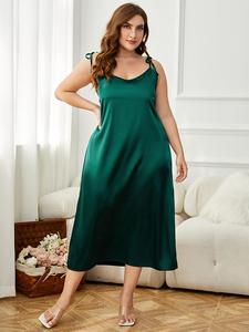 Factory Custom Design Plain Nightgown Plus Size Sleepwear <b>Satin</b> Backless Nightwear Long Dress Pajama - Product Image 4