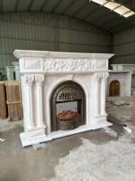 Cheminée électrique autoportante avec flamme LED, structure métallique, manteau en marbre, longueur 1500 mm, pour usage hôtelier, affichage en anglais