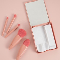 5 pièces petites brosses de maquillage professionnelles portables ensemble de brosses de maquillage de voyage avec étui à miroir de maquillage