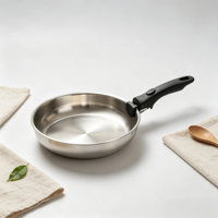 Poêle à frire en acier inoxydable non revêtue, poêle à crêpes, casseroles de cuisson, poêle à frire avec poignée amovible