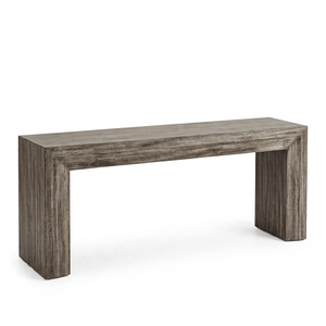 Banc en bois Kanor Whitewash, style rustique, long, minimaliste, finition vieillie, pour entrée et salle à manger - Product Image 1