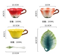 Tasse à café en céramique de 6 oz et ensemble de soucoupe avec cuillère tasse à café en feuille de fleur tasse à thé avec poignée tasses à boire florales vintage