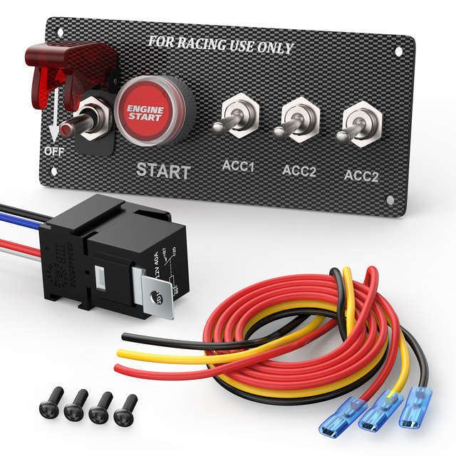 5 in 1 Ignition Switch Panel Race Toggle Switch Panel DC 12V 30A Racing Switch Panel Push Start Ignition Kit for Car Truck