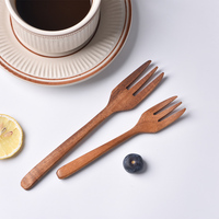 Ensemble cuillère et fourchette en bois d'acacia naturel, couverts de table, ustensiles de cuisine, cuillère à mélanger, cuillère à salade, cuillère à café, cuillère à sucre, fourchette à dessert