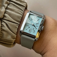 Montre classique avec logo personnalisé, 32 mm, rectangulaire, bracelet en cuir véritable de luxe, boîtier carré pour homme, montre-bracelet pour couple, montres mécaniques bleues