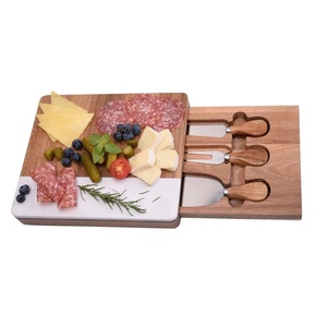 Acacia Wood Tray Charcuterie Board Marble Cheese Board Butter Fork Knife Set Cheese <b>Platter</b> for Kitchen - Product Image 6