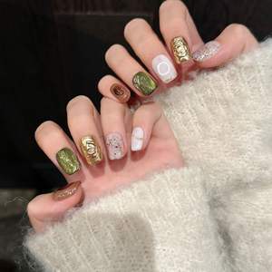 Lancement de nouveaux produits - Ongles artificiels originaux en forme de papillon, couleur rose nude, <span class=keywords><strong>paillettes</strong></span> dorées, style Sweet Dollar, faits à la main, portables - Product Image 3