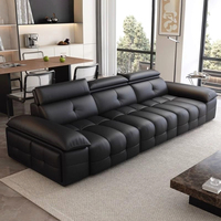 Sofá Cama Estilo Nube para Sala de Estar, Sofá Cama Moderno con Control Remoto y Taburetes Pequeños, Sofás Eléctricos de Cuero para el Hogar