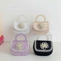 Sac à main en PU écologique chic style princesse avec fleurs en perles, sac bandoulière léger et tendance avec poignée en perles