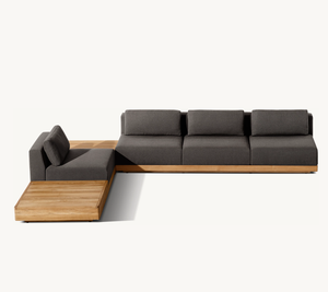 Ensemble de salon de jardin en forme de L, fauteuils de patio en bois, canapés d'hôtel, ensemble en teck pour villa, mobilier d'extérieur - Product Image 3