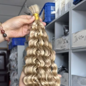 # Extensions de cheveux brésiliens Remy blond miel 12/613, double trame, pour tresses bohèmes, ondulations naturelles, en vrac - Product Image 2