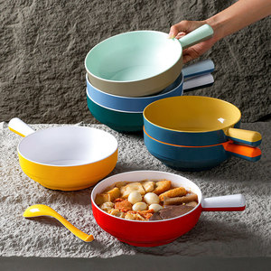 Bols en mélamine Xiangyuan avec poignées, grand bol à soupe et nouilles pour fondue, usage commercial, couleur unie - Product Image 1