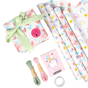 Colorful Unicorn Rainbow Hearts Waterproof Gift <b>Wrapping</b> <b>Paper</b> Roll Set Ribbon Card Birthday Crafts Double-Sided PE Coated - Product Image 1