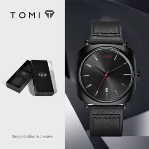 Orologio da <span class=keywords><strong>uomo</strong></span> TOMI T084 al quarzo da 42 mm, casual, di lusso, con cinturino in pelle, design classico e semplice, cassa quadrata, lancette alla moda. - Product Image 3